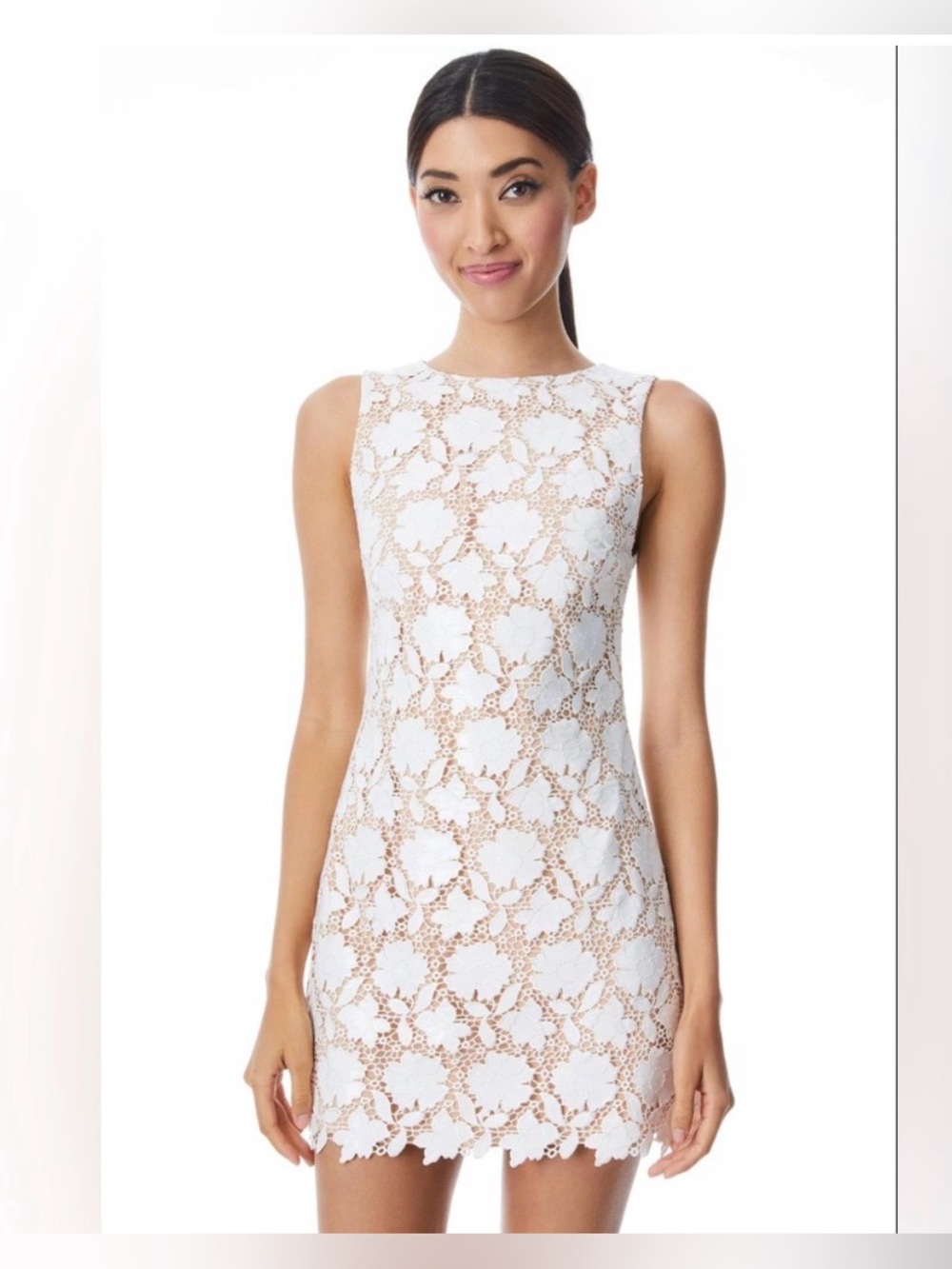 Alice + Olivia Ivory Lace Sleeveless Mini Dress Size 4 Clyde Delicate Feminine - Picture 2 of 6